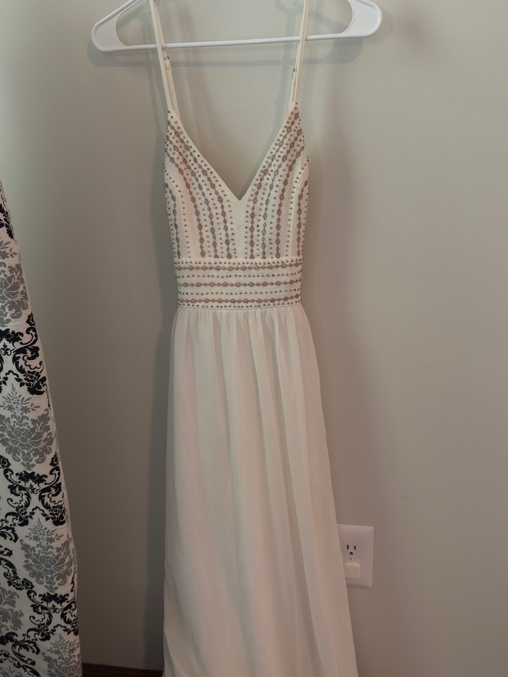 Ivory Beaded Spaghetti-Strap Maxi Dress size small